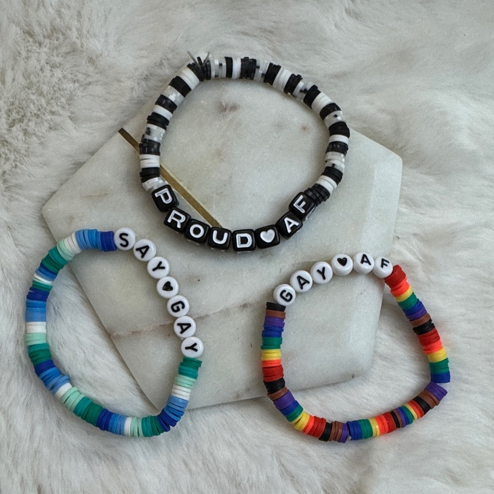 Gay Pride Clay Stretch Beaded Bracelets Rainbow, BW & Multicolor One Size